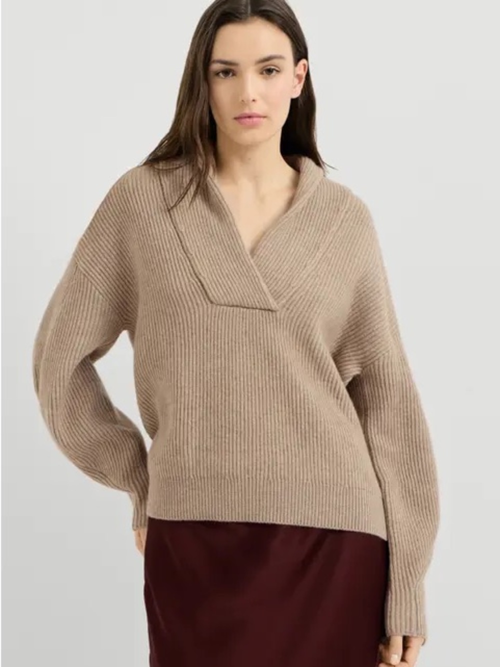 Cozy Ribbed V-Neck Sweater - White